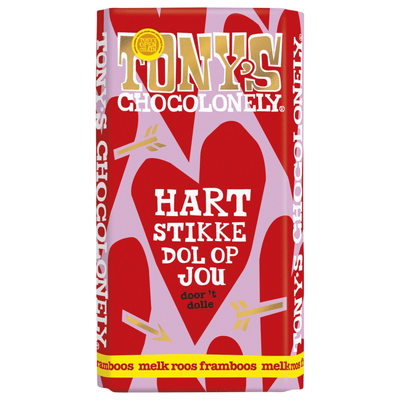 Tony's barre chocolatée love milk rose framboise (15x180 gr)