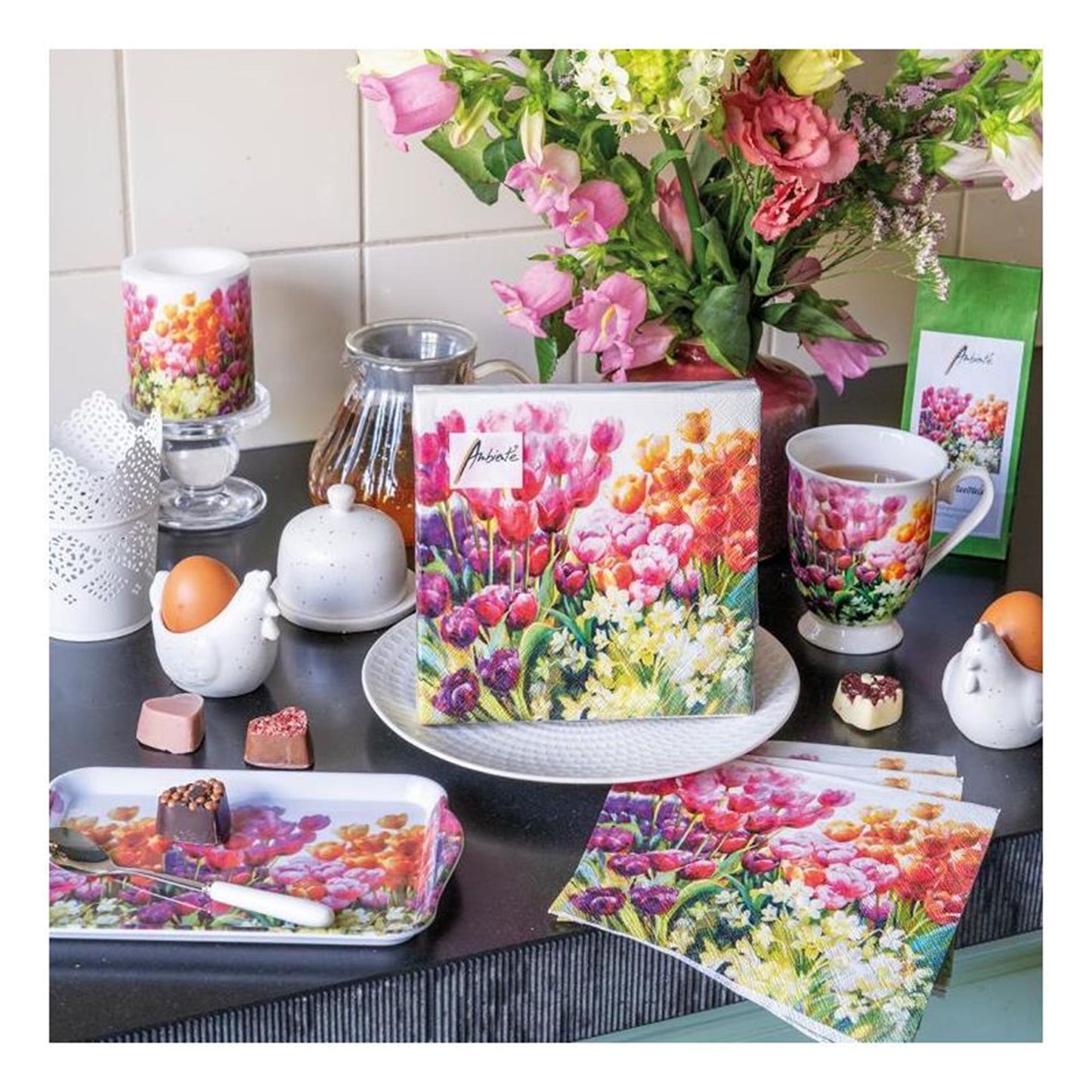 Serviette Ambiente 25cm tulipes 20 pièces