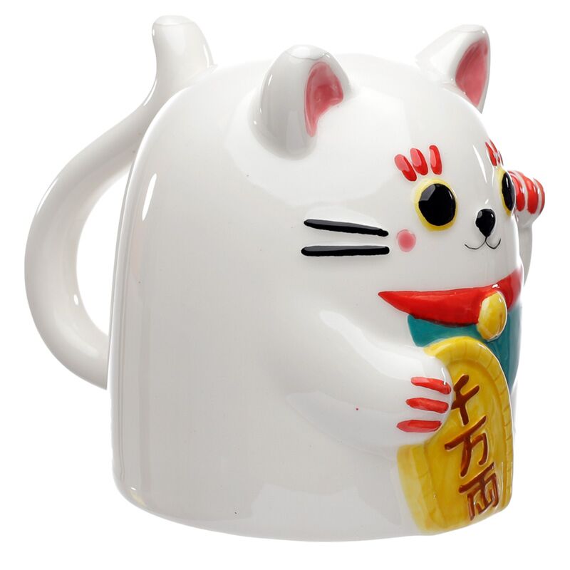 Maneki Neko Happiness Cat Upside Down Ceramic Mug