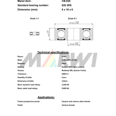 Marwi Kogellager CB-025 626 2RS 6X19X6