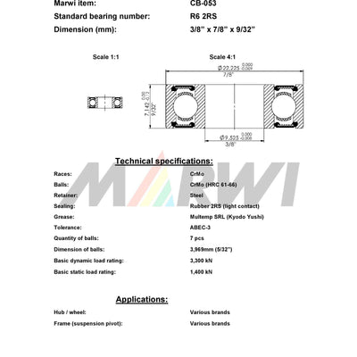 Marwi Kogellager CB-053 R6 2RS 3 8X7 8X 9 32