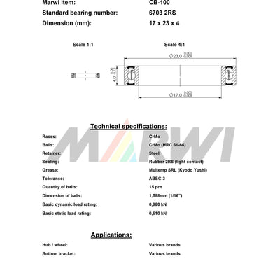 Union Kogellager CB-100 6703 2R (17x23x4)