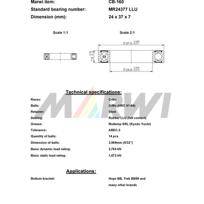 Marwi Kogellager CB-160 MR24377 24x37x7 2rs