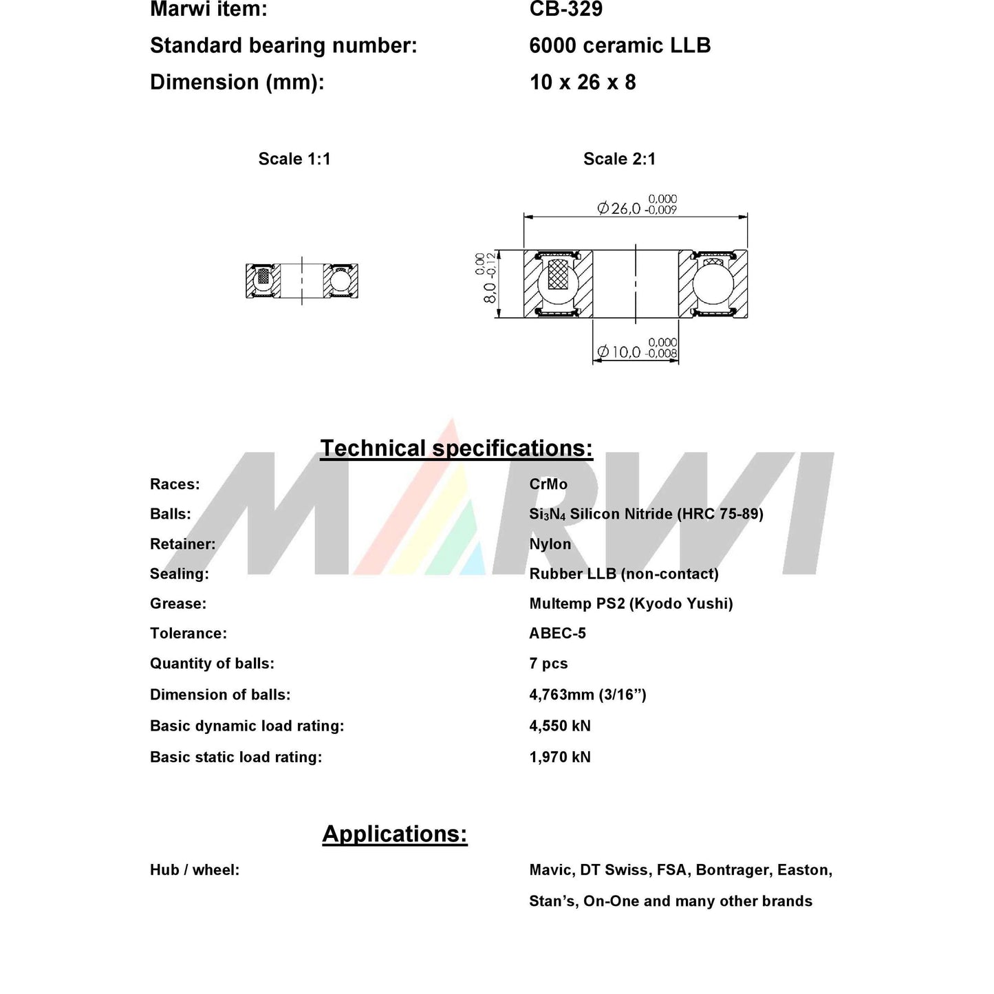 Union Kogellager CB-329 6000 LLB 10X26X8 Céramique