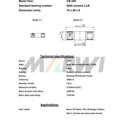 Union Kogellager CB-329 6000 LLB 10X26X8 Céramique