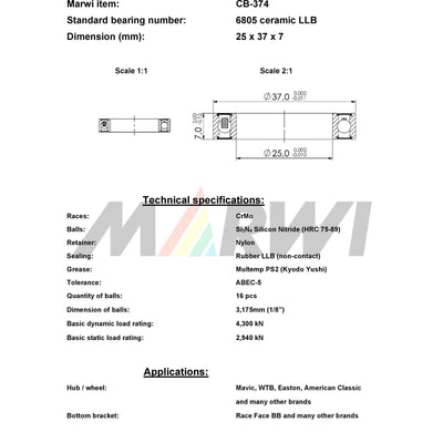Union Kogellager CB-374 6805 LLB 25X37X7