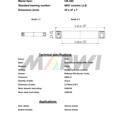 Union Kogellager CB-380 6807 LLB 35X47X7 Céramique