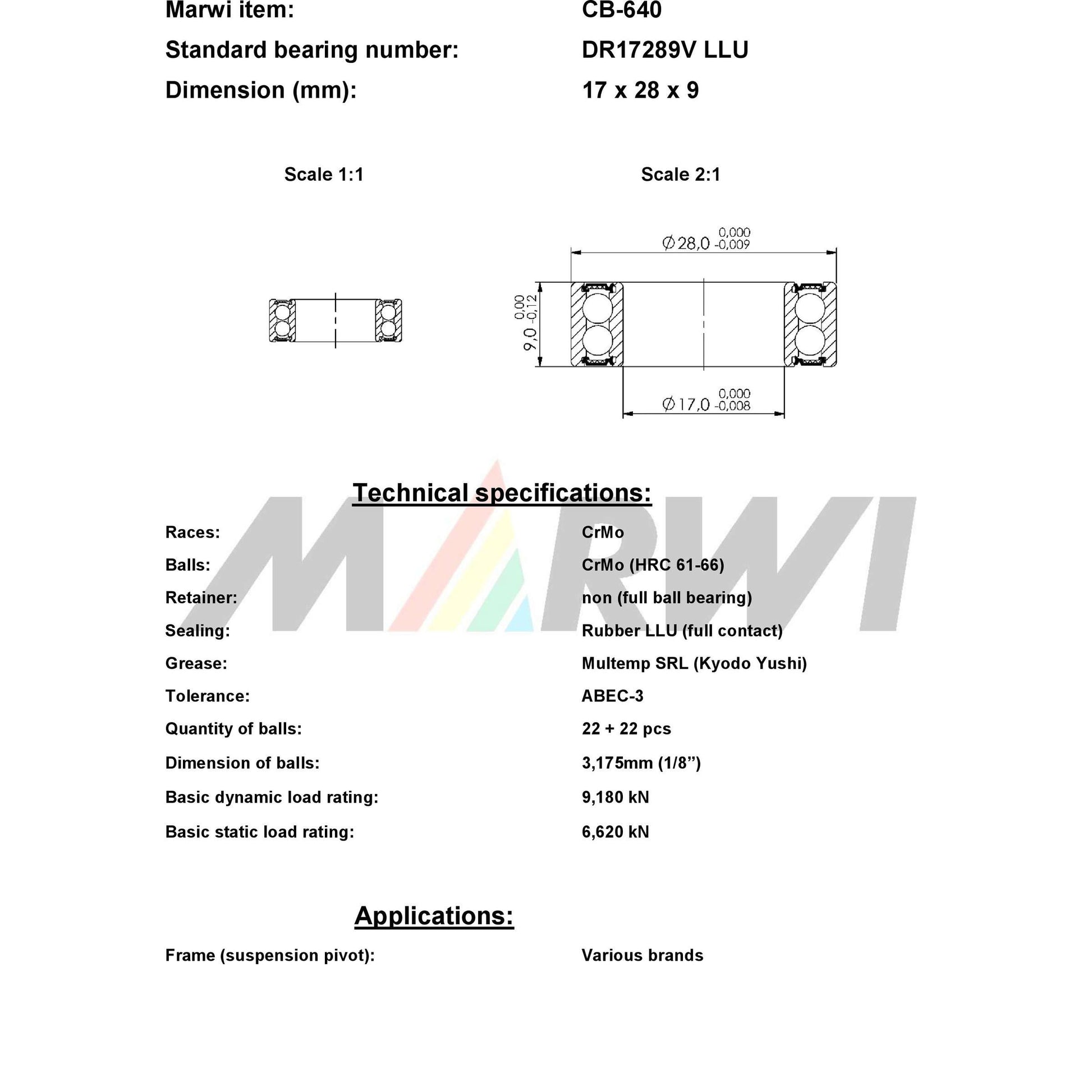 Union Kogellager Max CB-640 DR17289V 17X28X9