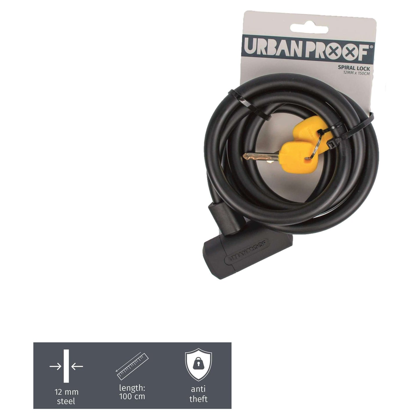 Verrou en spirale à l'épreuve urbaine 12 mm * 150 cm noir