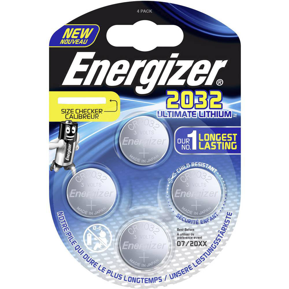 Energizer Ultimate Lithium 3V Button Cell Batteries (CR2032) 4 pièces