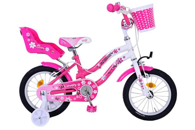 Volare le vélo pour enfants - filles - 14 pouces - Blanc rose - Freins à deux mains