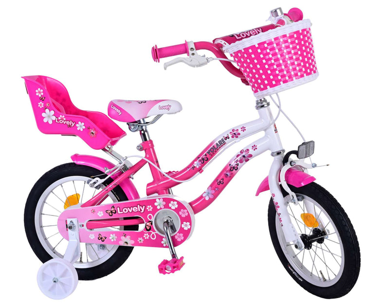 Volare le vélo pour enfants - filles - 14 pouces - Blanc rose - Freins à deux mains
