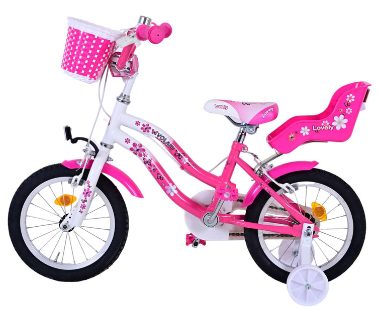 Volare le vélo pour enfants - filles - 14 pouces - Blanc rose - Freins à deux mains