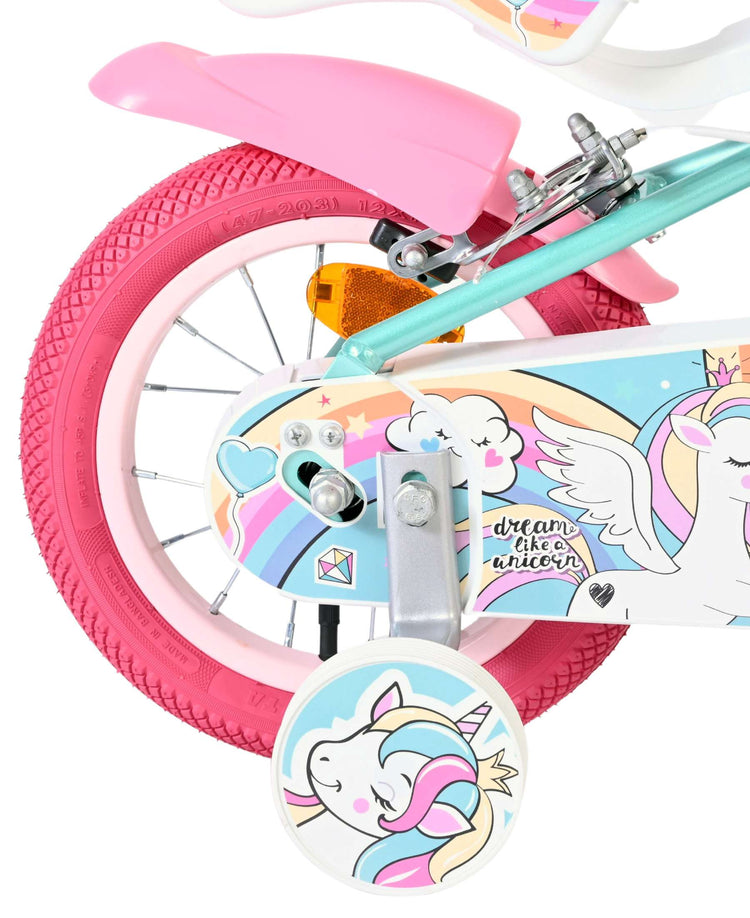 Vélo enfant Volare licorne - filles - 12 pouces - vert - deux freins à main