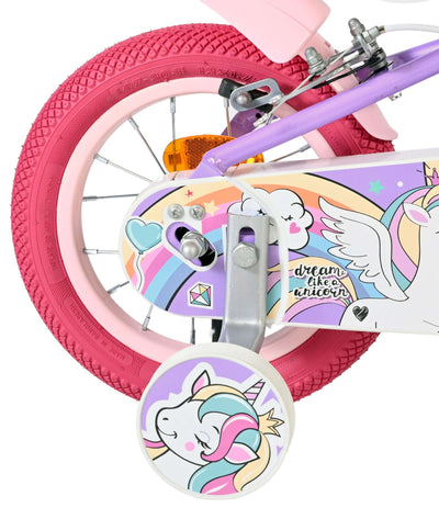 Vélo enfant Volare licorne - filles - 12 pouces - violet - deux freins à main