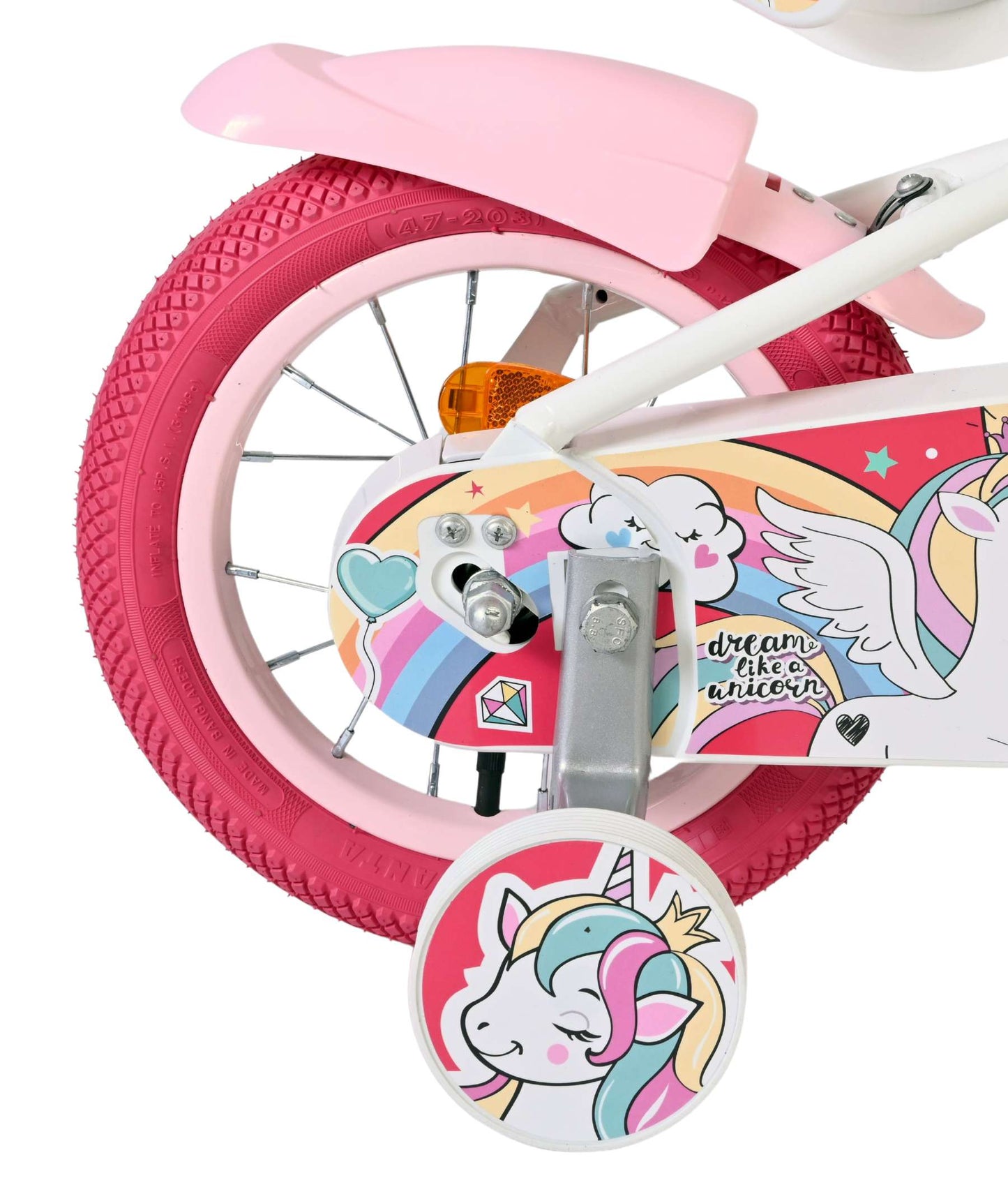 Vélo enfant licorne Volare - filles - 12 pouces - blanc