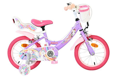 Vélo enfant licorne Volare - filles - 14 pouces - violet - deux freins à main