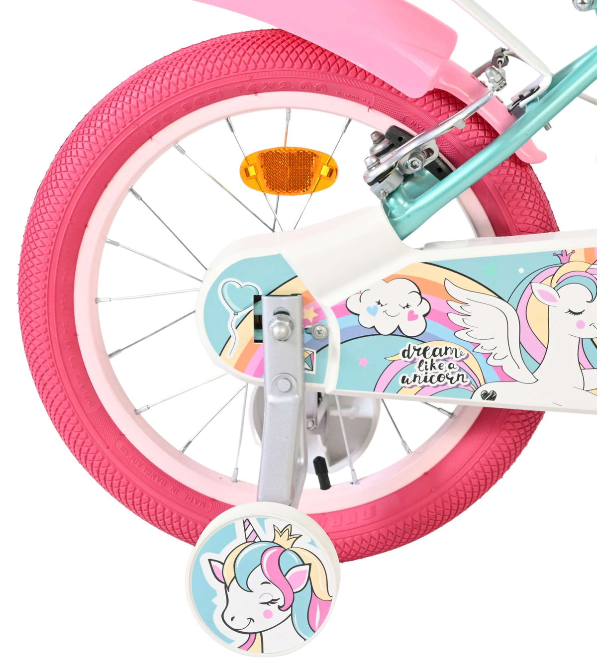 Vélo enfant Volare licorne - filles - 16 pouces - vert - deux freins à main