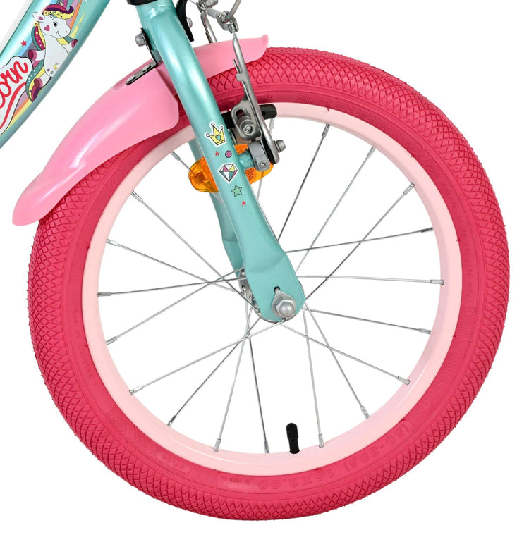 Vélo enfant Volare licorne - filles - 16 pouces - vert - deux freins à main