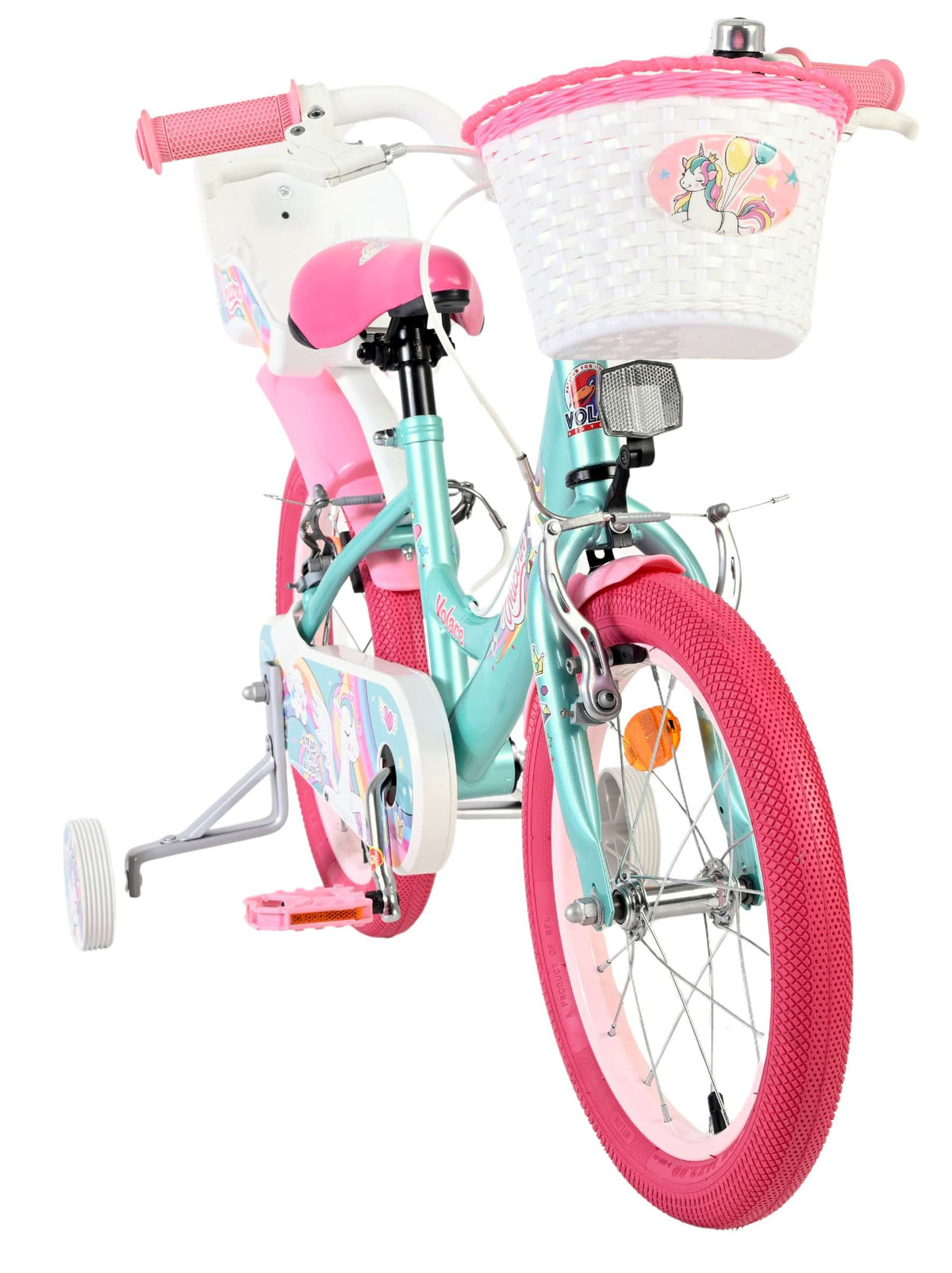 Vélo enfant Volare licorne - filles - 16 pouces - vert - deux freins à main