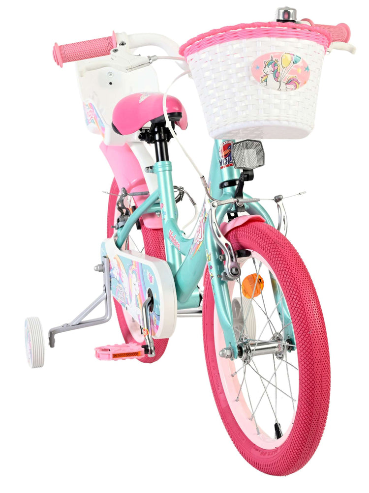Vélo enfant Volare licorne - filles - 16 pouces - vert - deux freins à main