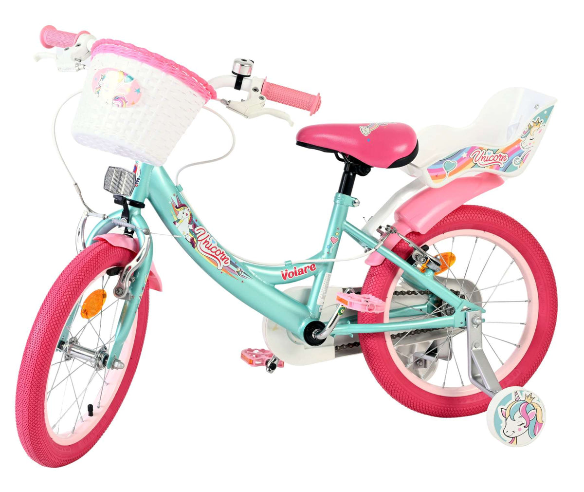 Vélo enfant Volare licorne - filles - 16 pouces - vert - deux freins à main
