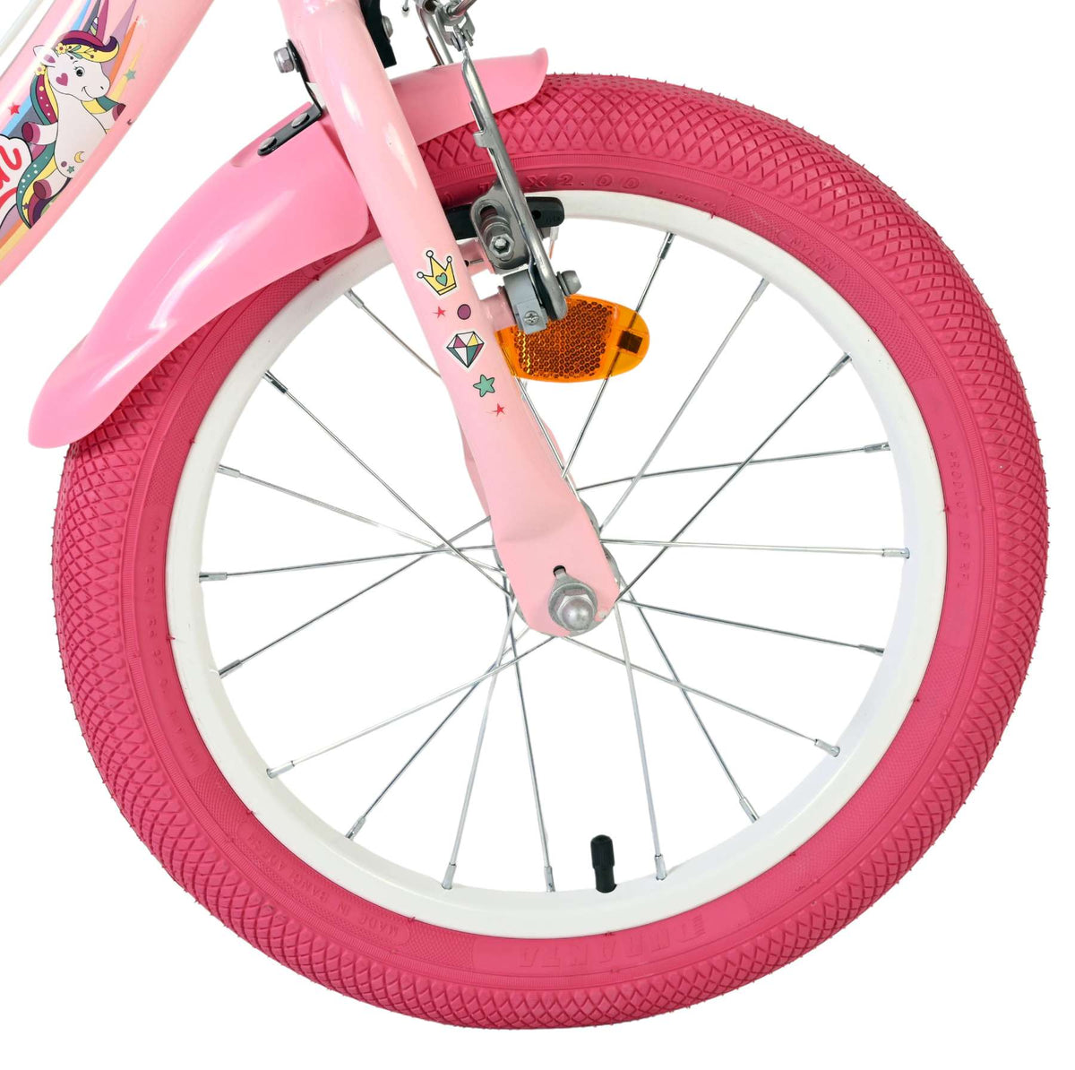 Vélo enfant Volare licorne - filles - 16 pouces - rose - deux freins à main
