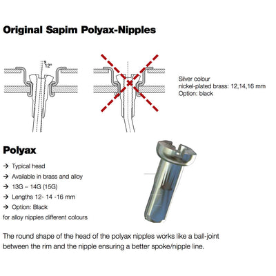 Sapim Écrou de rayon 13 Polyax 14mm laiton argenté (100pcs)