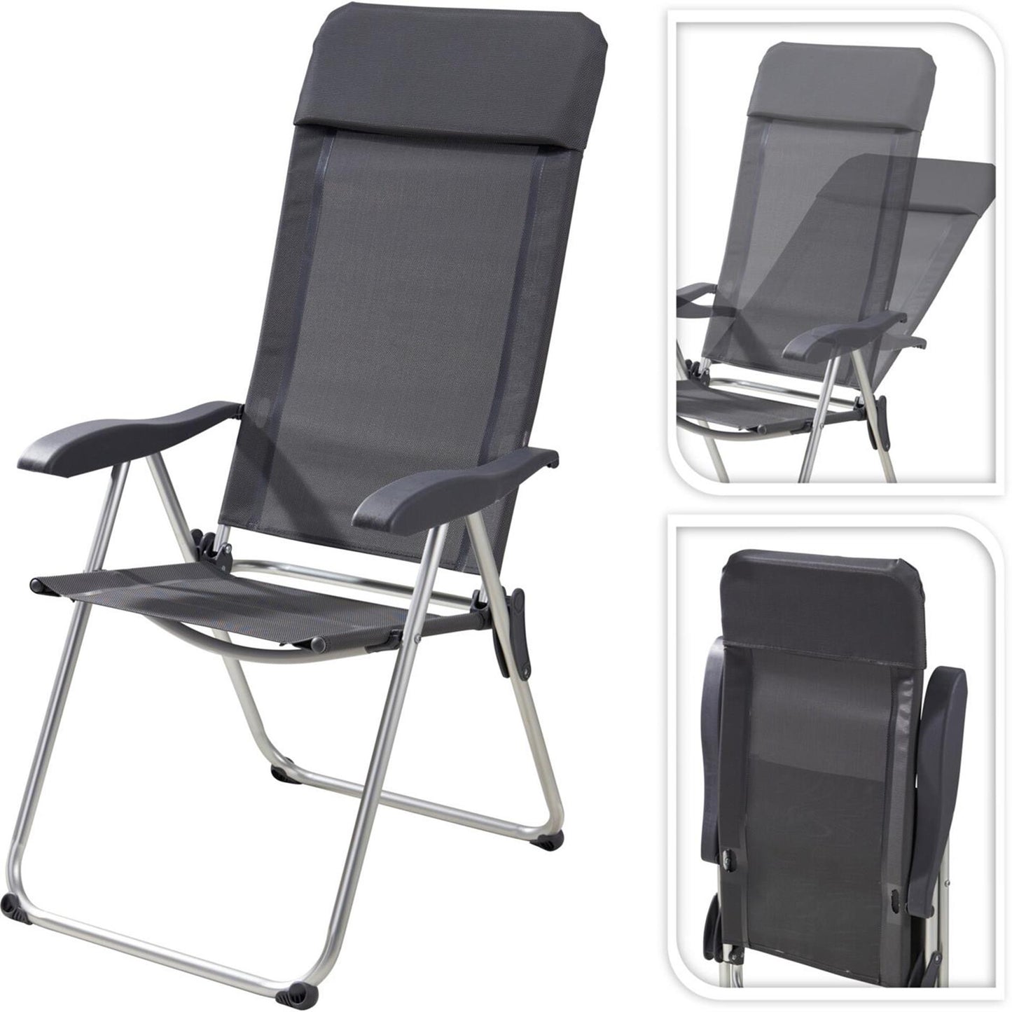 Chaise de camping gris 69x58x111cm