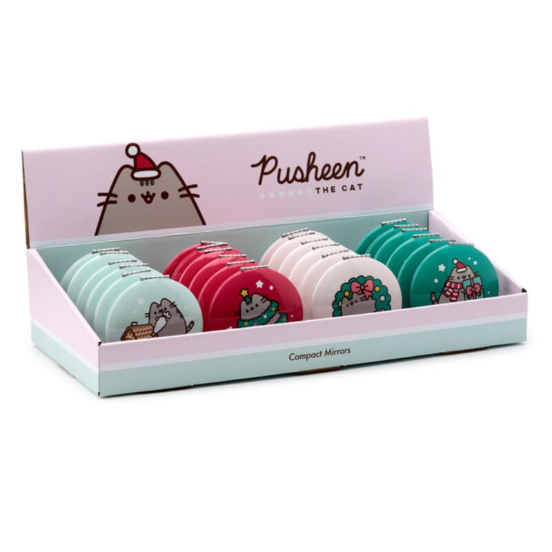 Christmas pousse le miroir de maquillage compact sur le chat