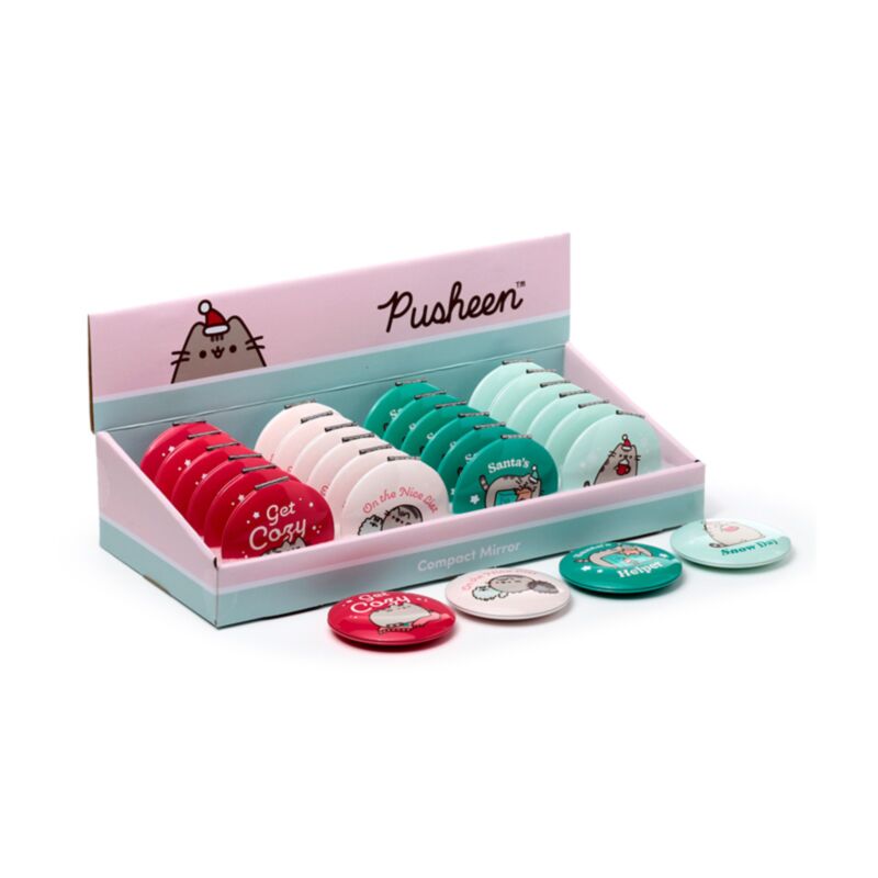 Chatte le chat prêt pour le miroir de maquillage compact de Noël