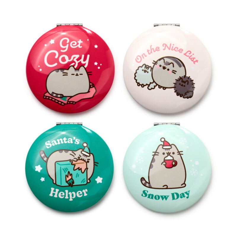 Chatte le chat prêt pour le miroir de maquillage compact de Noël