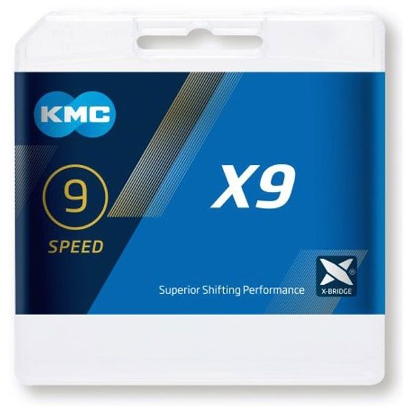 Chaîne de vélo KMC X9 Grey, 114 maillons, 9 vitesses, grise
