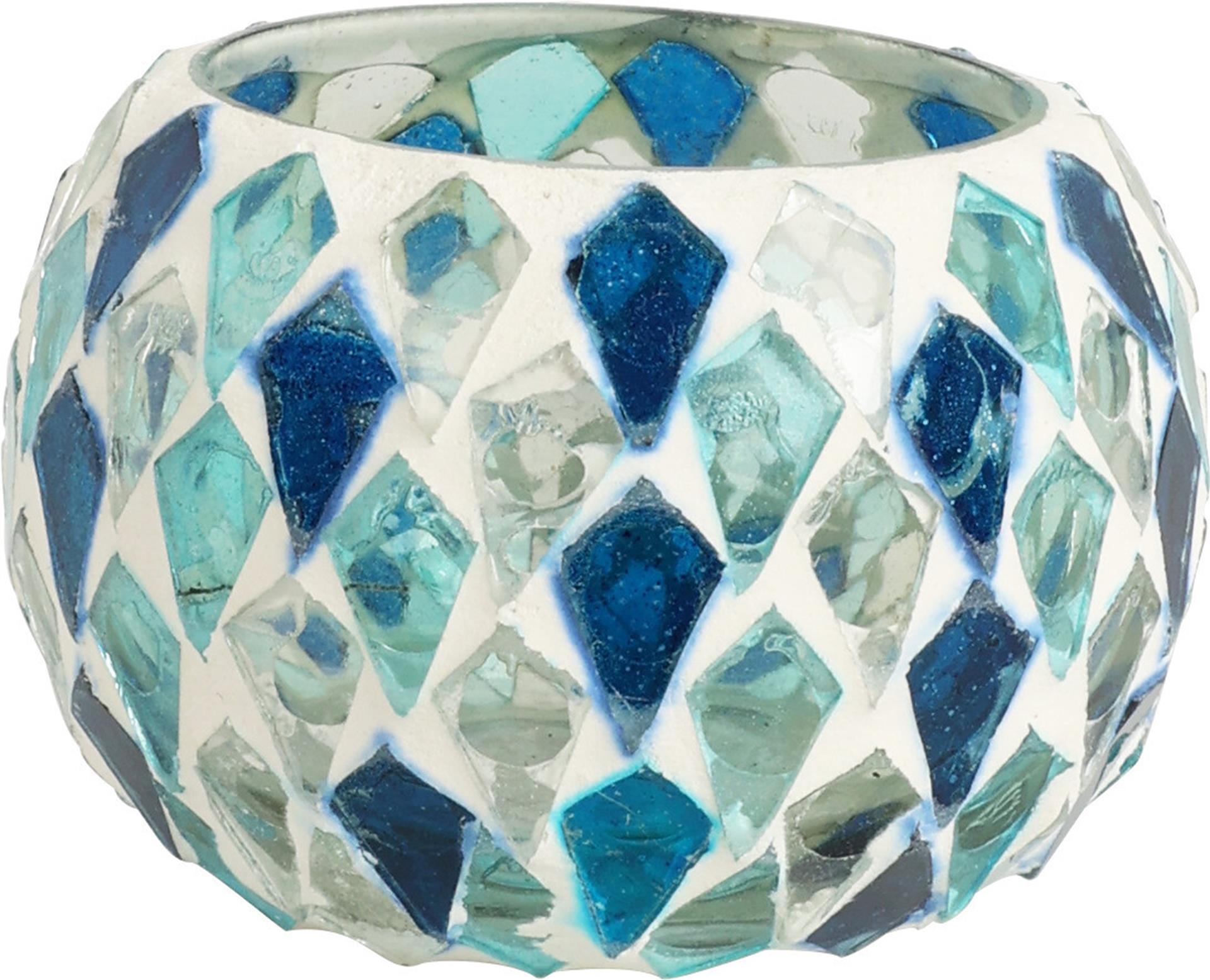 Photophore home style mosaïque bleue 9x9x6cm