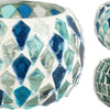Photophore home style mosaïque bleue 9x9x6cm
