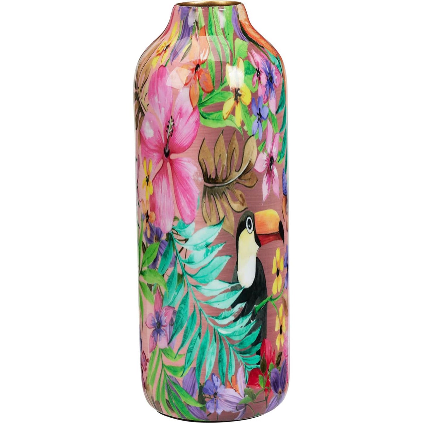 Vase déco avec imprimé floral et oiseau 34cm