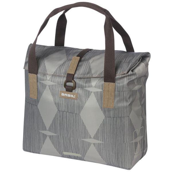 Basil Elegance Fietshopper, animal vert, repliement de retenue à l'eau, sangle à main en polaire, 20-26L, taupe