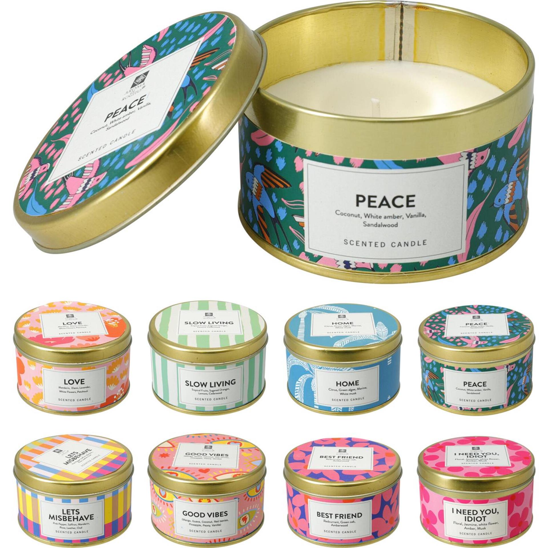 Bougie parfumée déco dans une boîte métallique avec un imprimé estival 5cm