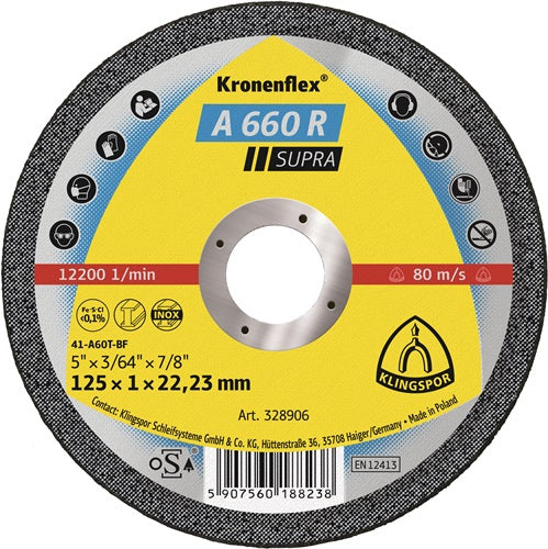 Disque à tronçonner Klingspor | d115x1mm droit | acier inoxydable | trou 22,23 mm | 25 pièces - 328905 328905
