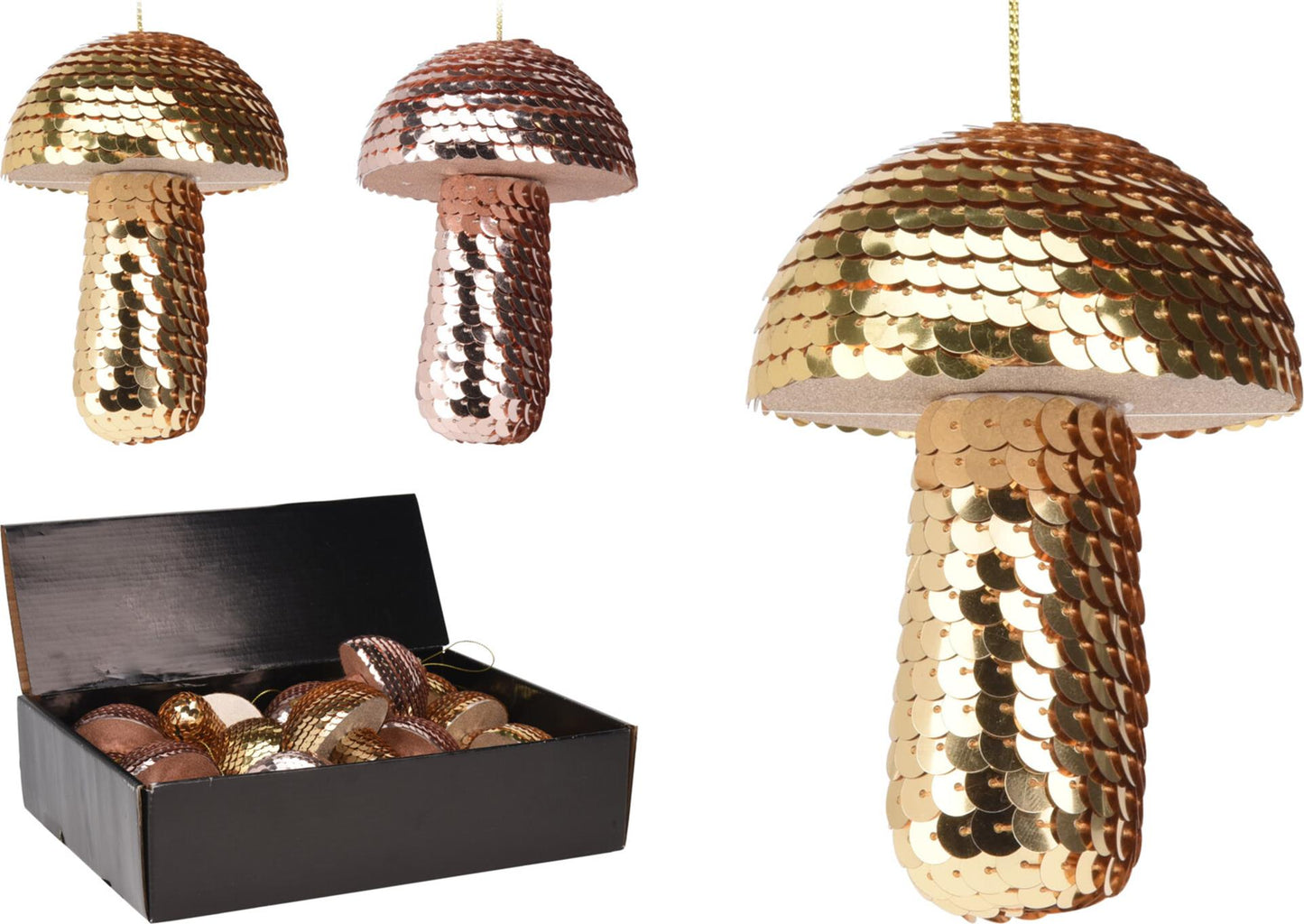 Pendentif de noël en forme de champignon, style maison, paillettes