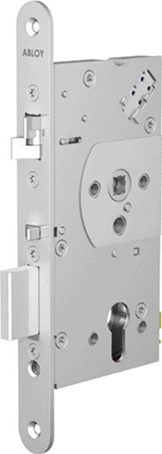 Serrure de porte anti-panique de sécurité Abloy el560 | poignée simple face contrôlée | autobloquant | skg** | dm80mm | pc72mm | plaque frontale en acier inoxydable 24x235mm arrondie | 12 24 V CC | docteur 1+2+3+4 - 10013887