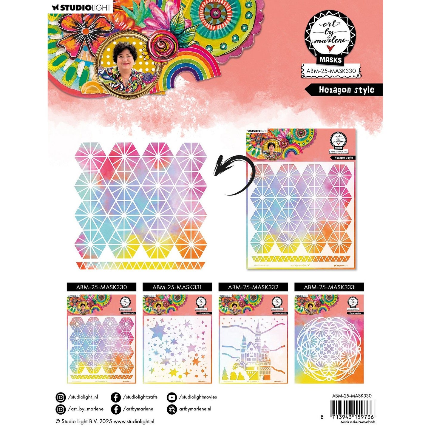 Studio Light • art par Marlene masque pochoir style hexagonal