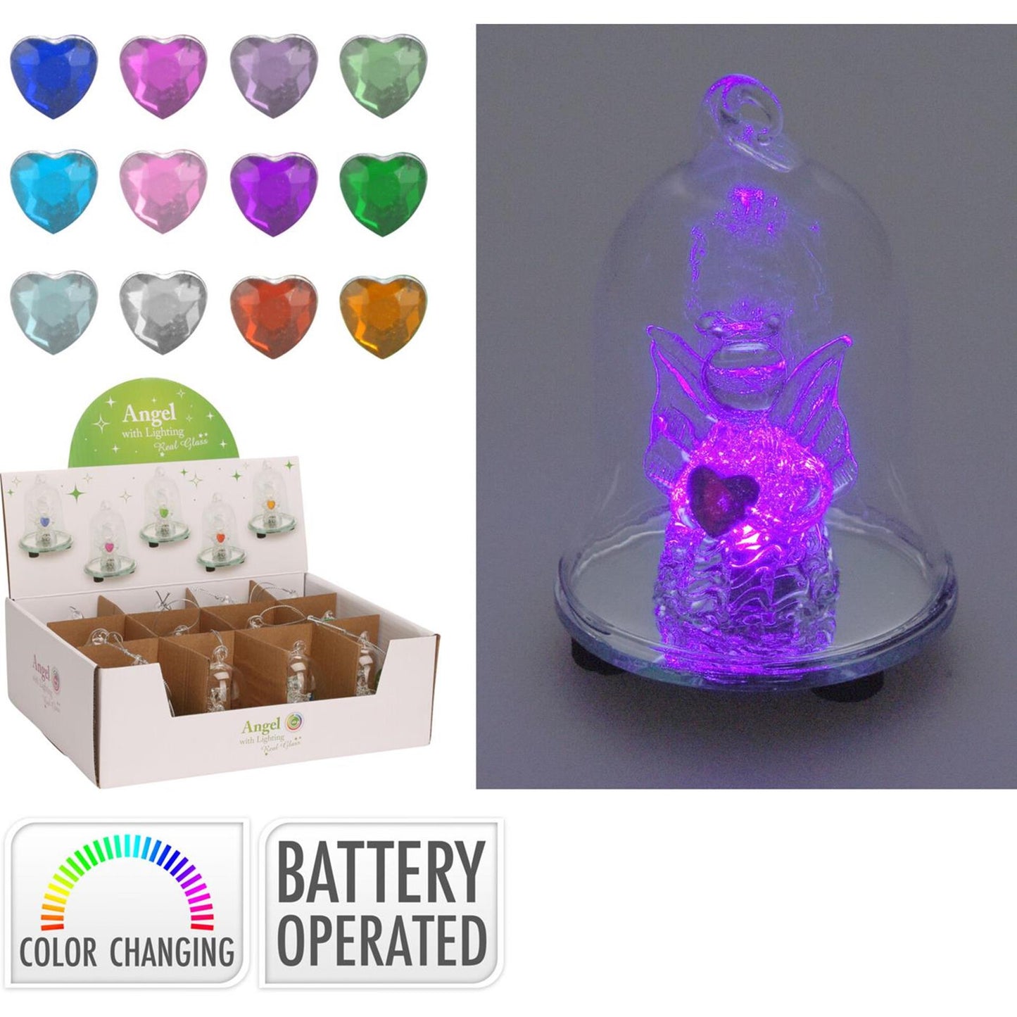 Cloche en verre style maison avec ange LED 8cm