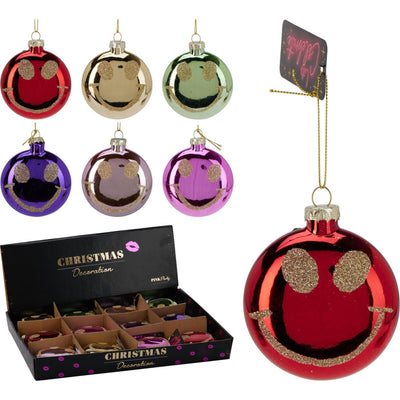 Boule de Noël smiley 8,8cm présentoir 12pcs