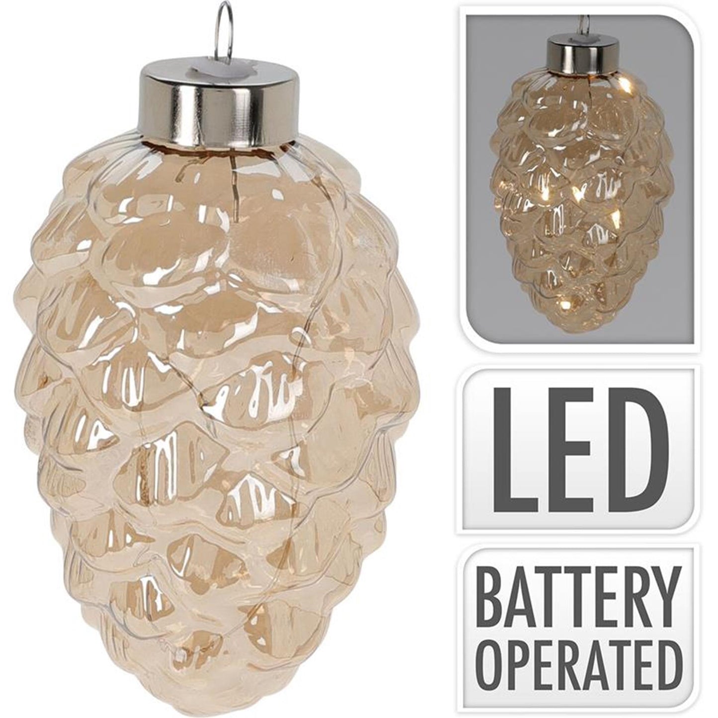 Pomme de pin en verre style maison 4 LED 11 cm