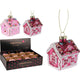 Pendentif maison rose 8cm présentoir 12pcs