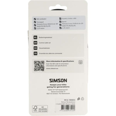Jeu de câbles de frein Simson complet en acier inoxydable Frein à rouleaux Shimano noir