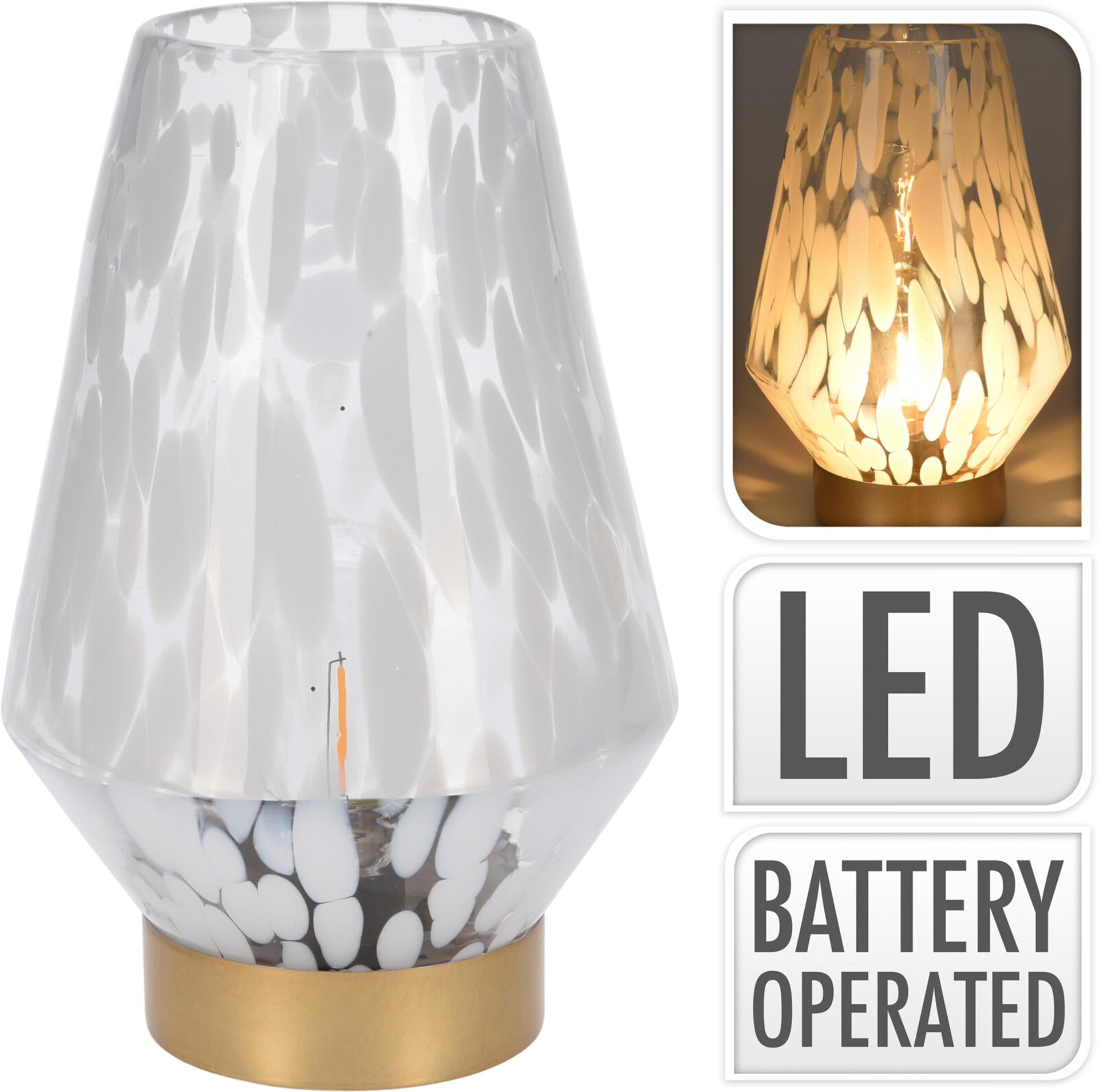 Lampe de table en verre 24cm imprimé léopard blanc