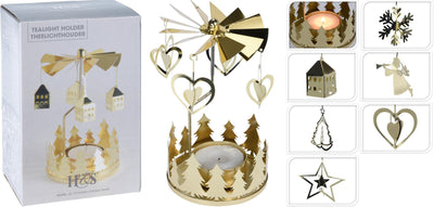 Porte-bougie carrousel en métal doré h14 cm, style maison