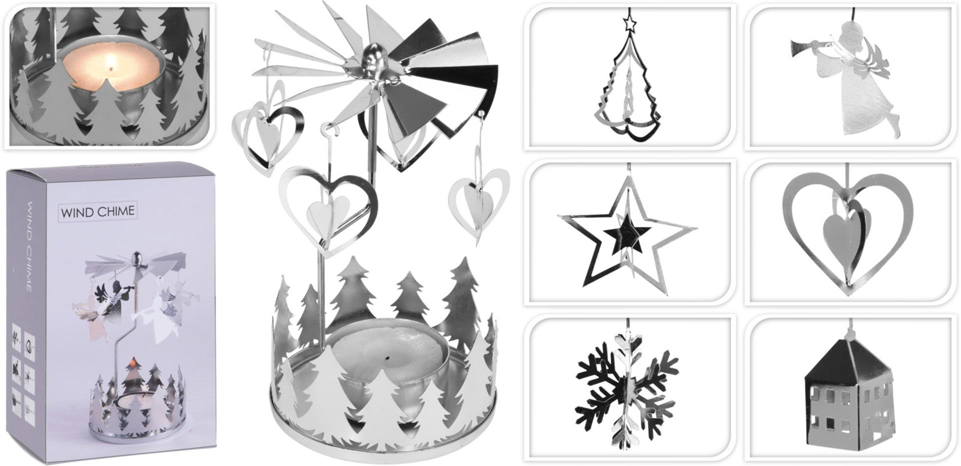 Porte-bougie chauffe-plat carrousel argent style maison